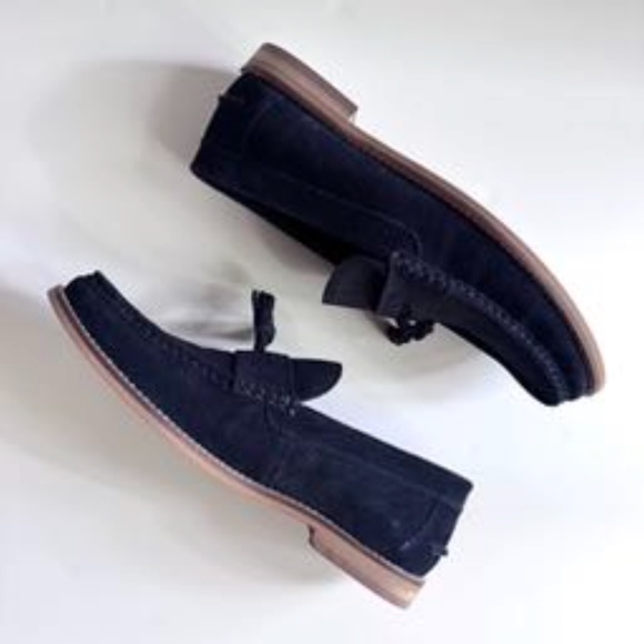 DESIGN Tassel Loafers in Navy Blue Suede with Natural Sole Size 9 NWOT